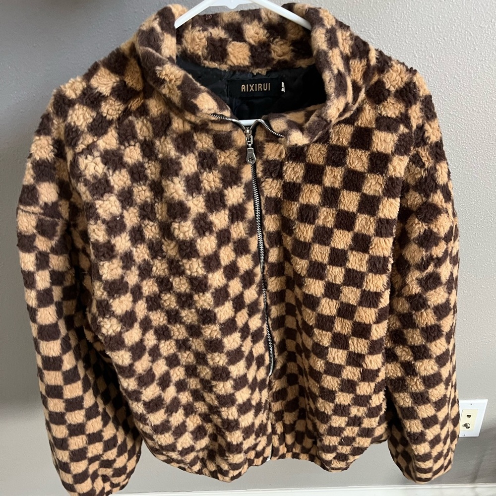 Brown and Tan Checkered Hoodie